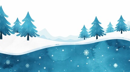 Obraz premium A serene watercolor landscape capturing snowy mountains and pine silhouettes, perfect for holiday vibes this season