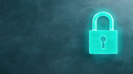 Fototapeta premium A vibrant turquoise padlock shines bright against a dark background, symbolizing data security and online privacy solutions.