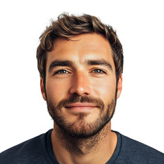 Obraz premium A Man with Affectionate Expression, Beard, and Blue Shirt Isolated on Transparent Background