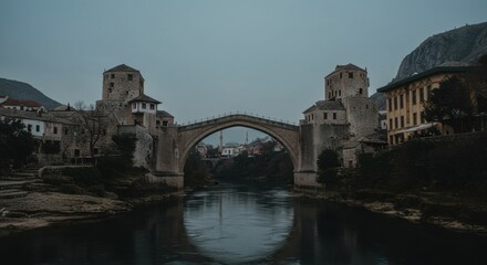 Minimalist Rendering of the Stari Most Bridge in Bosnia and Herzegovina