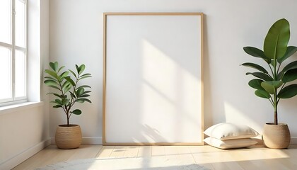 Mockup frame in bedroom interior background, light bohemian room, 3d render modern villa house interior created with generative ai