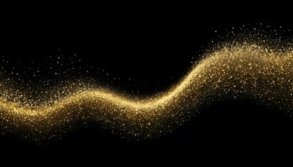 Fototapeta premium Golden Glitter Flowing Stream Abstract Motion on Dark Black Background