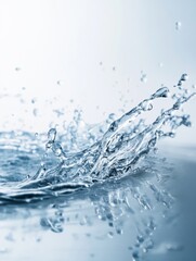 Modern abstract background showcasing gentle water splashes on a pristine white surface with soft lighting for a minimalistic ambiance