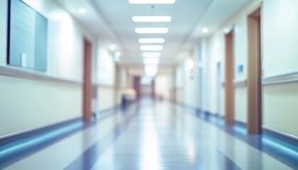 Fototapeta premium Blurry Image Of Modern Hospital Corridor With Soft Natural Lighting And Sophisticated Design For Healthcare Facility Stock Photos.