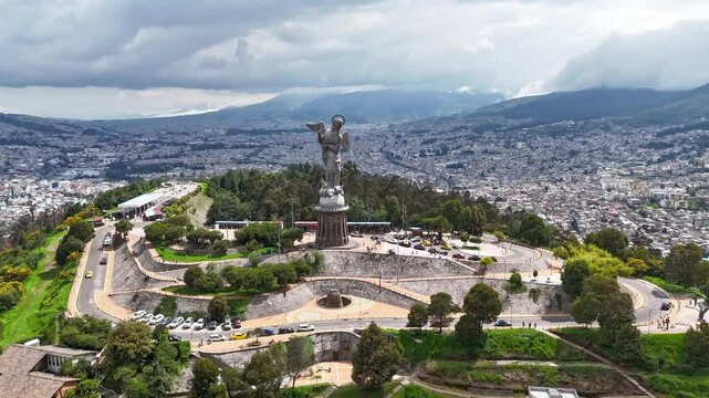 Urban aerial video of the historic center of Quito, Ecuador