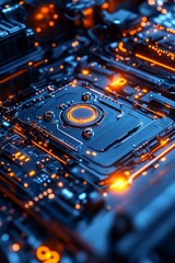 Fototapeta premium Close-up of a futuristic circuit board with glowing components