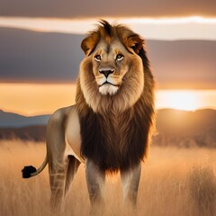 A close-up of a magnificent lion king on grass