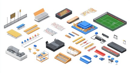 Sport stadium and arena facilities isometric collection