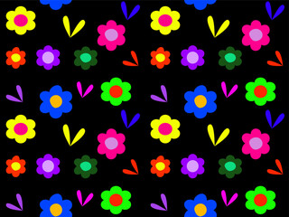 Floral Seamless Pattern with Colorful Flowers and Leaves, Seamless fabric pattern, wrapping paper, bright and colorful