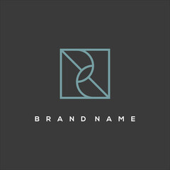 line art R in square logo vector