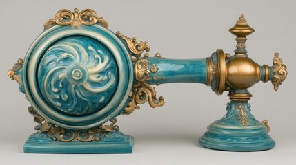 Decorative teal wall-mounted art piece with ornate gold accents