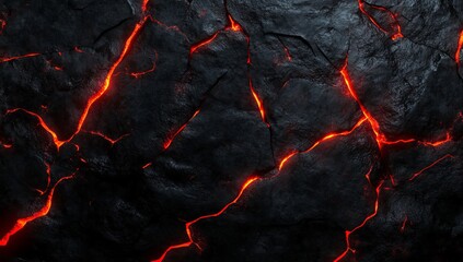 Molten Lava Flowing Through Cracked Dark Stone