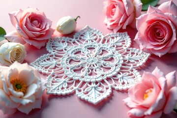 Fototapeta premium Intricate floral lace doily, delicate texture , embroidery, artisan