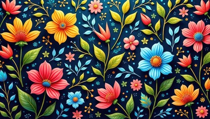 Intricate, flowing floral pattern, continuous design, wallpaper, seamless, illustration
