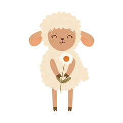 cute sheep with flower vector illustration farm animals