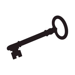 Old Key Icon Silhouette on White Background