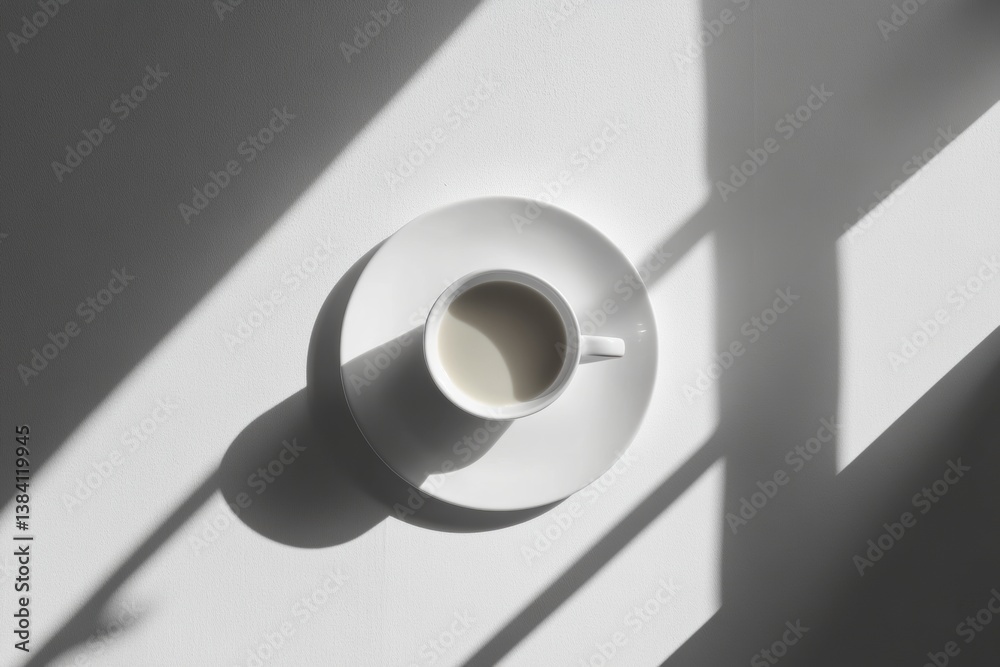 Poster minimalist coffee cup on a white table with soft shadows showcasing elegant simplicity