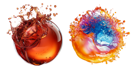 Vibrant Liquid Splashes in Colorful Spheres with Energy and Motion, PNG bundle collection, Isolated on Transparent Background