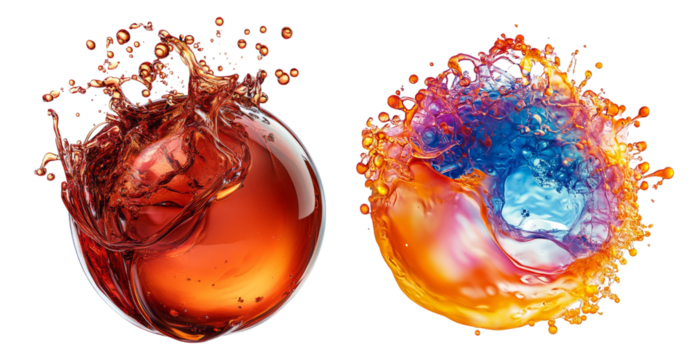 Vibrant Liquid Splashes in Colorful Spheres with Energy and Motion, PNG bundle collection, Isolated on Transparent Background