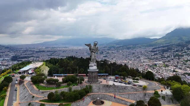 Urban aerial video of the historic center of Quito, Ecuador
