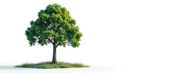 Obraz premium Single towering tree isolated on white background, forest landscape, solitary, forest