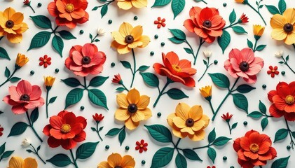 Subtle, densely packed repeating floral motif in muted tones, floral, minimalist