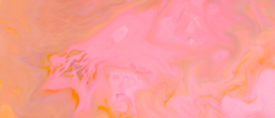 Abstract Fluid Art Background with Orange Spots and Stains on Liquid