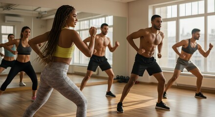 Obraz premium Fitness class workout studio.