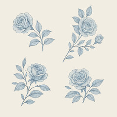 Vintage French style roses in blue and white colours
