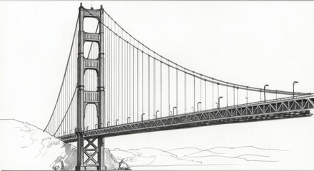 Fototapeta premium Golden Gate Bridge Suspension Cable Sketch