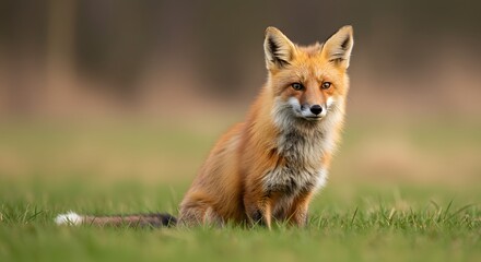 Fototapeta premium Red Fox Sitting in Meadow.
