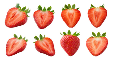 Fresh and Juicy Strawberry Slices Arranged in a Beautiful Pattern, PNG bundle collection, Isolated on Transparent Background