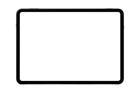 Black tablet mockup with blank screen on transparent background