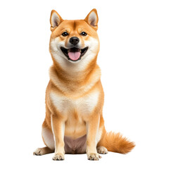 Cheerful Shiba Inu with Bright Orange Coat Sitting Isolated on Transparent Background