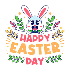 Cute Easter Bunny with Happy Easter Day Greeting and Festive Design