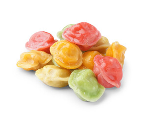 Boiled colorful dumplings on white background