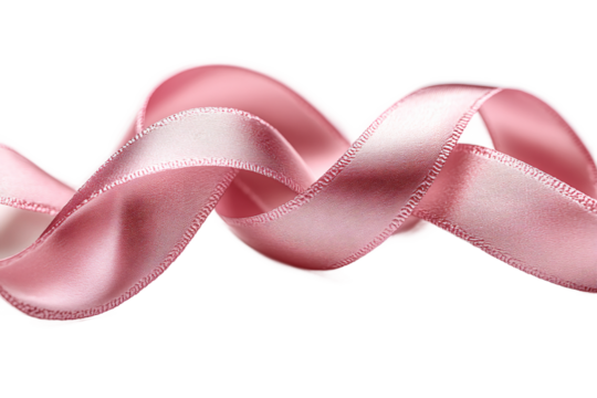 Flowing pink satin ribbon infinity isolated on transparent background, romantic fabric symbol cut out for celebration design and love themes