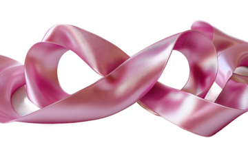 Flowing pink satin infinity isolated on transparent background, silky ribbon symbol cut out for love-themed decorations and wedding designs