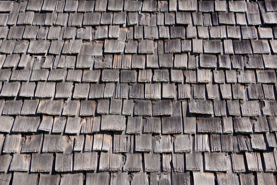 Weathered old wood shingles roof
