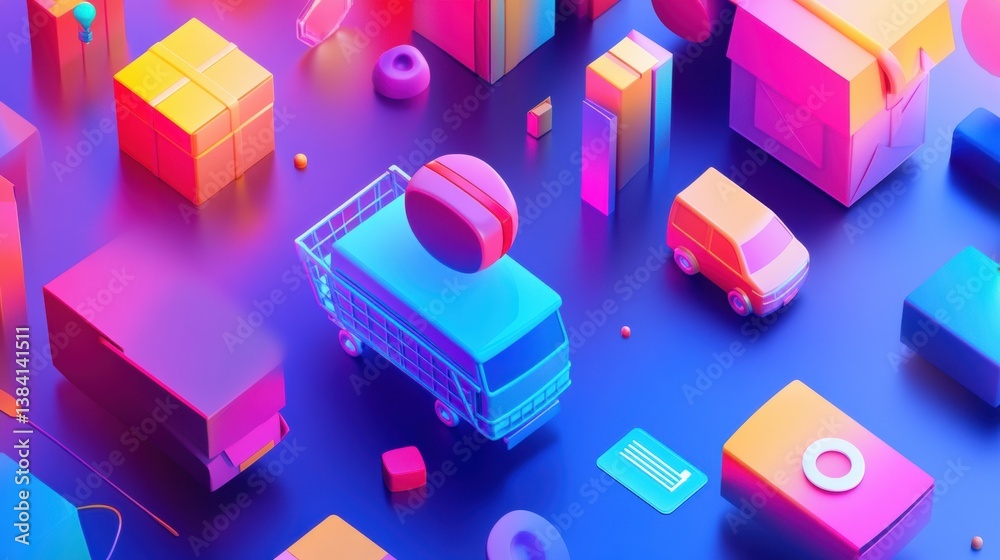 Fototapete modern abstract background showcasing online shopping themes with colorful icons and smooth gradient