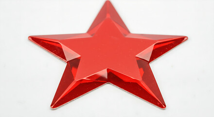 Fototapeta premium Star-shaped red object with embedded reflective rhinestones creating a symmetrical and eye-catching design, suitable for festive decorations or embellishments.