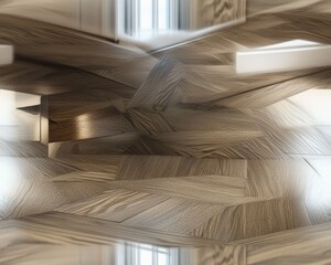 Abstract wood parquet floor design in a modern interior tile pattern