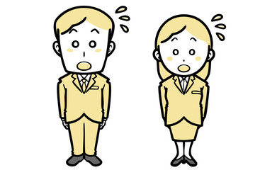 驚いている、スーツを着た若い男女