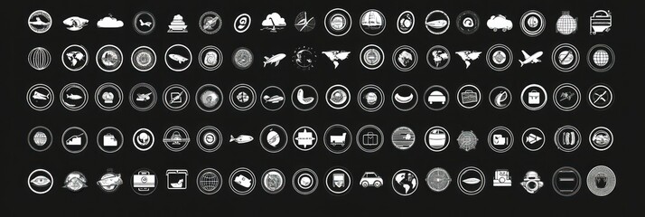 Collection of White Icons on Black Background