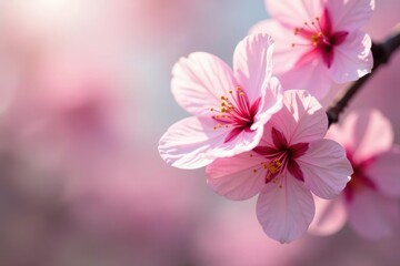 Obraz premium Delicate pink sakura blossoms, full bloom, soft petals , japanese, branch