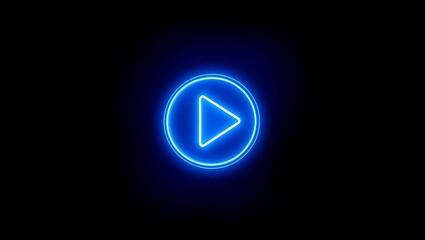 A glowing blue neon play button icon centered on a black background with a modern and digital look