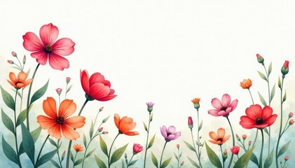 Fototapeta premium Delicate watercolor wildflowers, pastel palette, seamless, wildflowers, airy