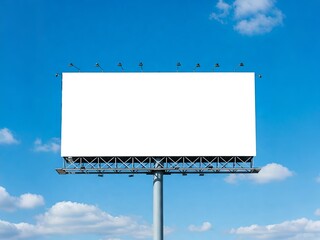 Obraz premium Clean Blank Billboard Under a Bright Blue Sky with Scattered Clouds - Perfect for Your Advertisement or Message.