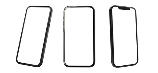 Smartphones Mockup with Blank Screens on Transparent Background