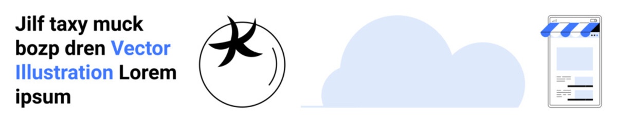 Drone in motion, minimal cloud graphic, and online store facade highlight e-commerce innovation. Ideal for technology, automation, delivery, logistics, business, innovation simple landing page